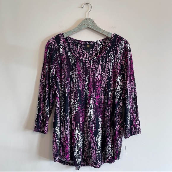 NWT JM Collection Scoop Neck Printed Top - Picture 1 of 5